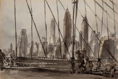 Reginald Marsh „Brooklyn Bridge“ NYC Modernismus WPA Mid-Century Aquarell Modern