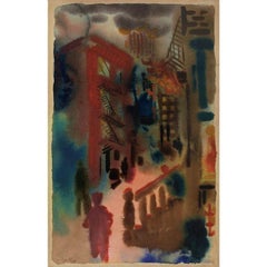 Vintage George Grosz NYC City Scene Modernism Watercolor  German Expressionism Weimar