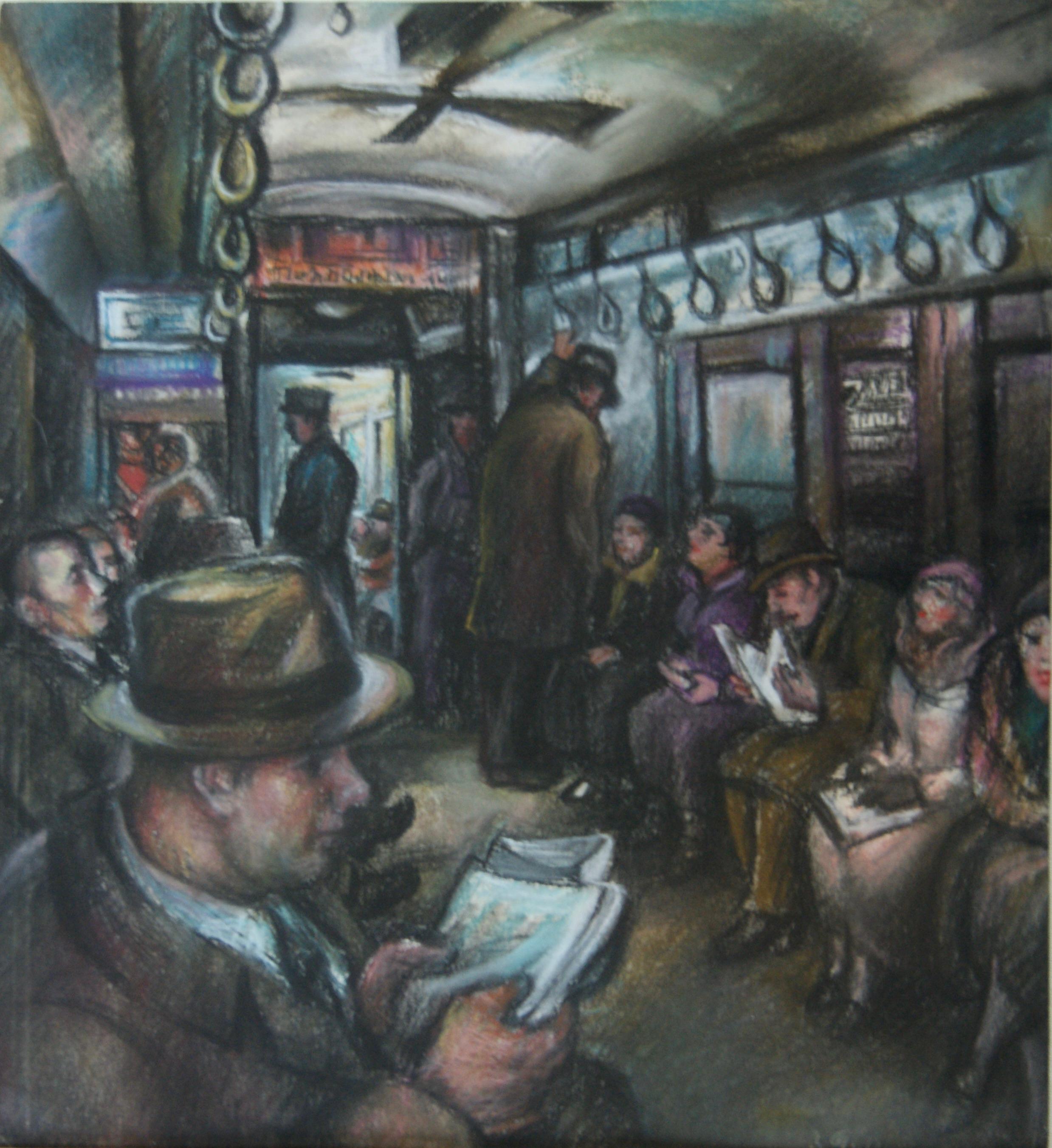 "Subway Riders" NYC Drawing WPA Modern Modernism Social Realism 20th Century