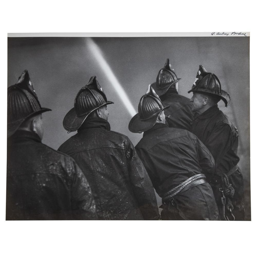 Black and White Photograph A. Aubrey Bodine - Cinq pompiers 1940s Mid Century WPA Era Modern Baltimore Black & White Photograph