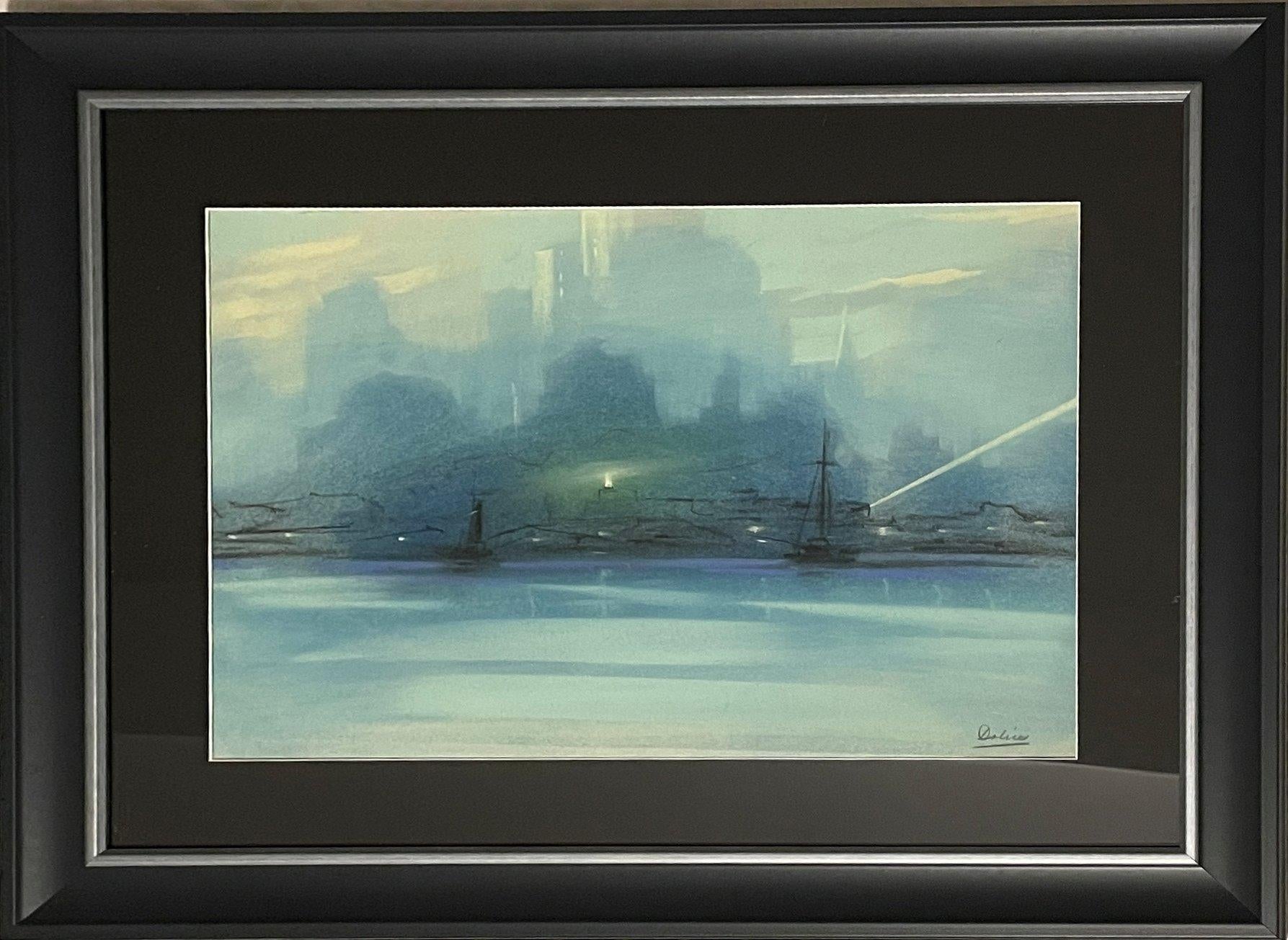 Leon Dolice (1892 - 1960)
New York Harbor Skyline at Twilight
Pastel on paper
12 x 19 inches
Signed lower right

Provenance:
Spanierman Gallery, New York

The romantic backdrop of Vienna at the turn of the century had a life-long influence upon the