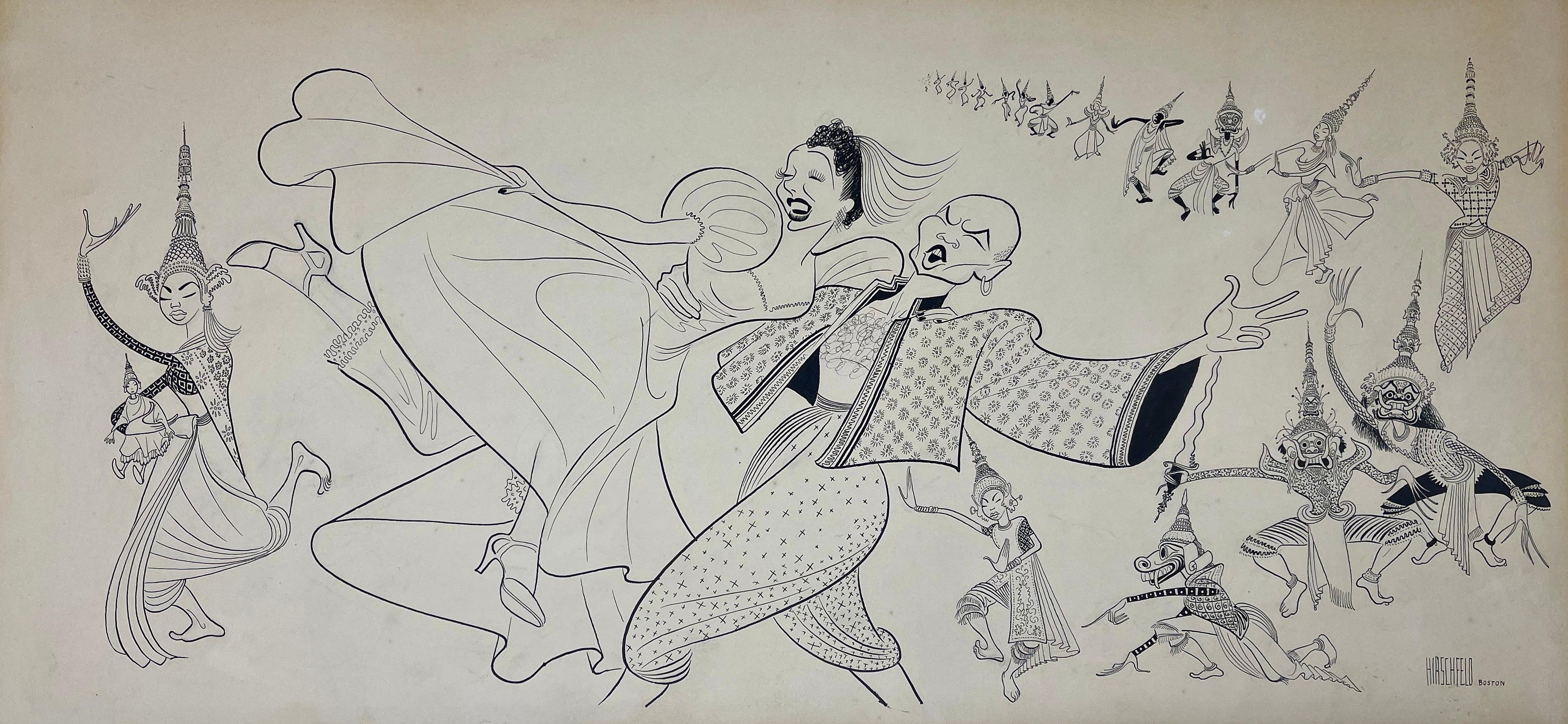 Albert Al Hirschfeld Figurative Art - "King & I" Orig 1951 Broadway Drawing Published NYT Tony Awards Mid 20th Century