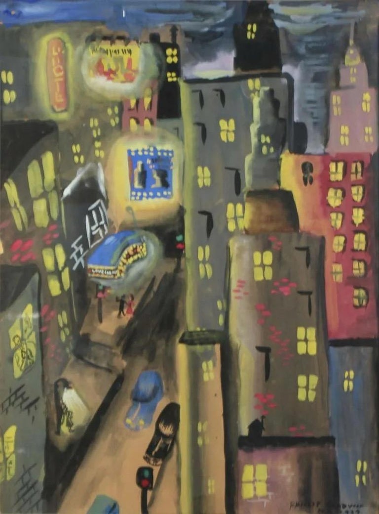 Phillip Goodwin Landscape Art - "Times Square" Mid 20th Century 1937 Modernism Broadway Drawing NYC Cityscape