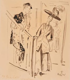 Vintage "My Fair Lady" 1958 West End Theatre Costume Drawing Mid 20th Century Modern