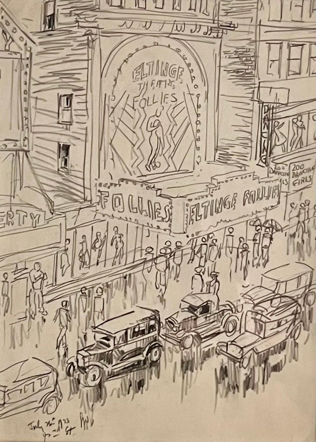42nd Street NYC 1923 Deco WPA Ashcan Amerikanische Moderne Stadtbild Realismus Broadway