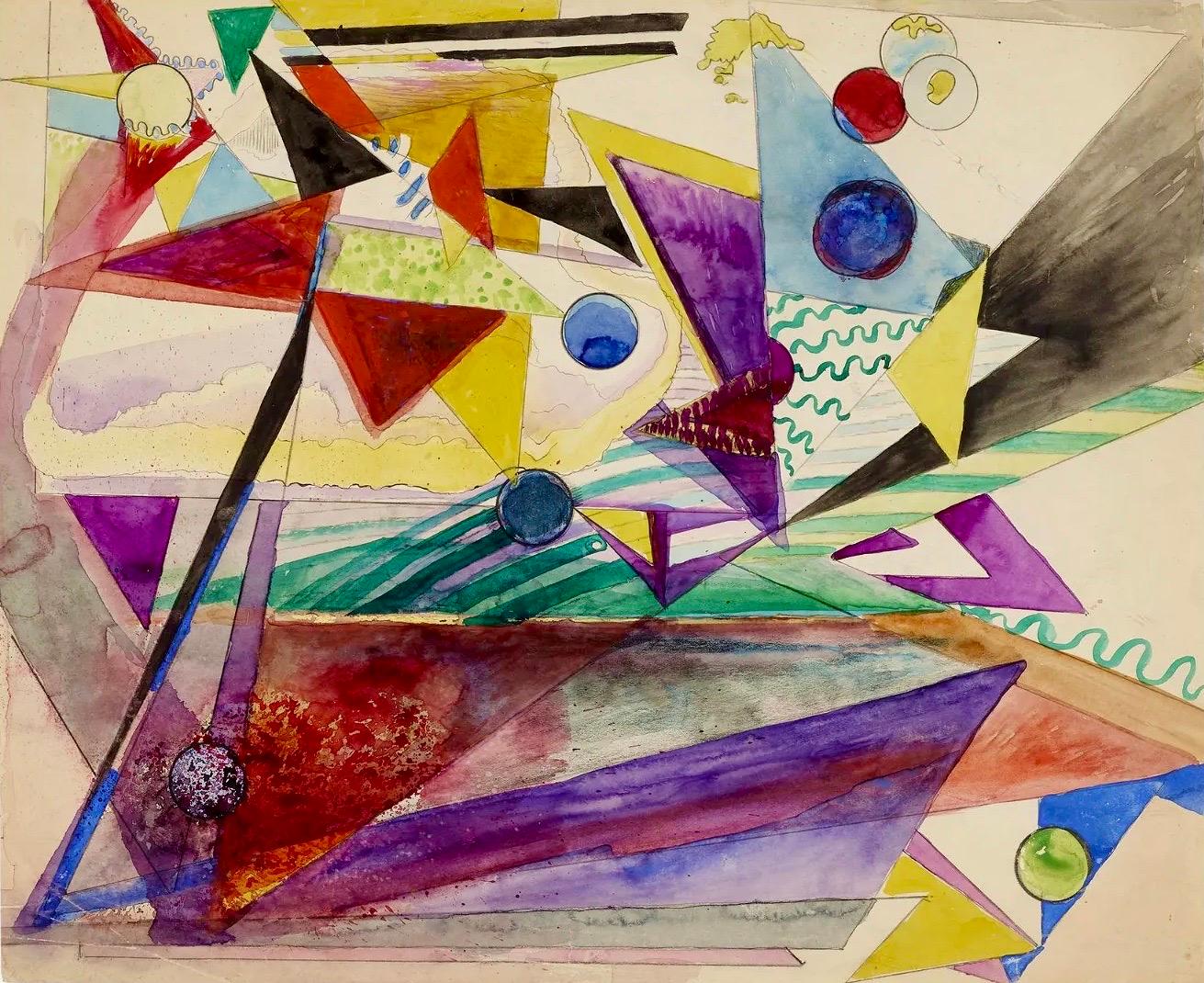 Abstract Drawing Hilla Rebay von Ehrenwiesen - Œuvre abstraite et non objectif sur papier - Dessin d'une artiste de Guggenheim représentant une femme, années 1940