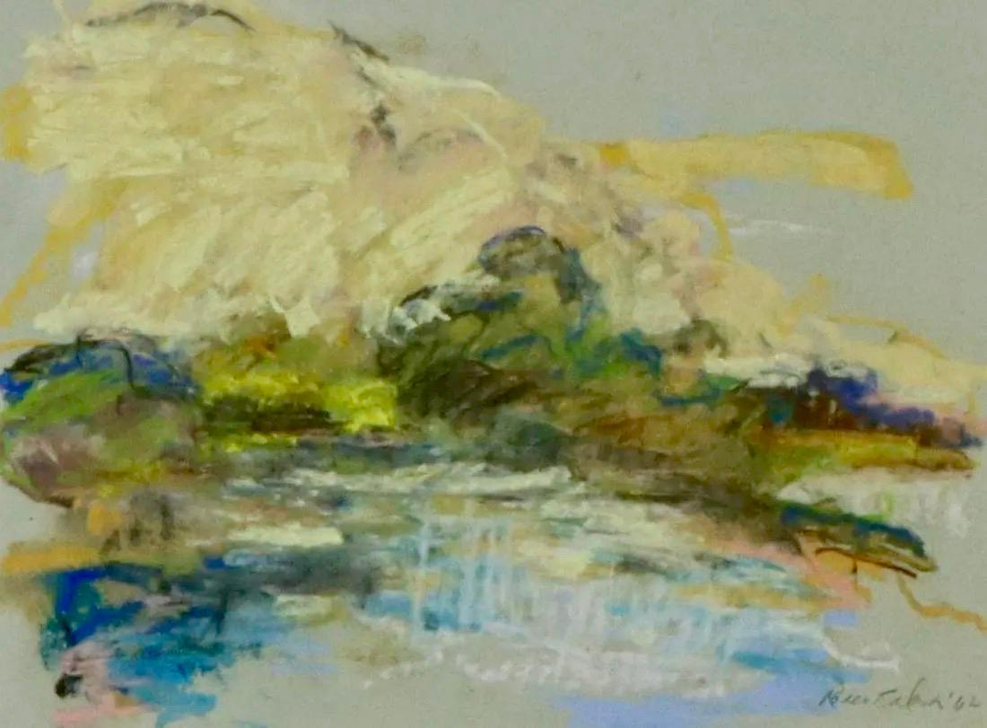 Paesaggio astratto Metà del XX secolo Lavoro su carta Hamptons, NY Disegno Pastello
