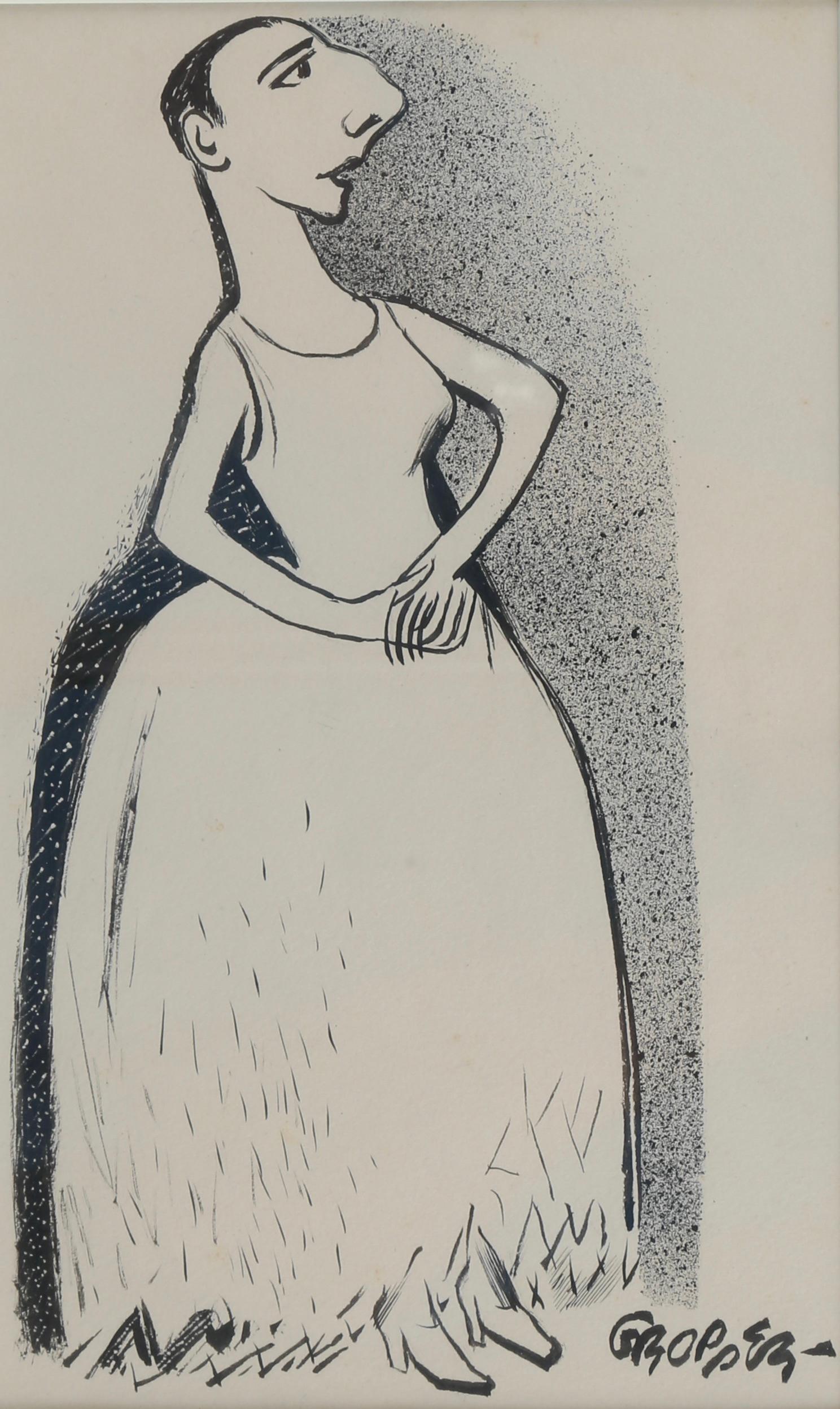 William Gropper Figurative Art - Ruth Gordon Social Realism Ashcan Caricature Broadway Oscar 20th Century Drawing