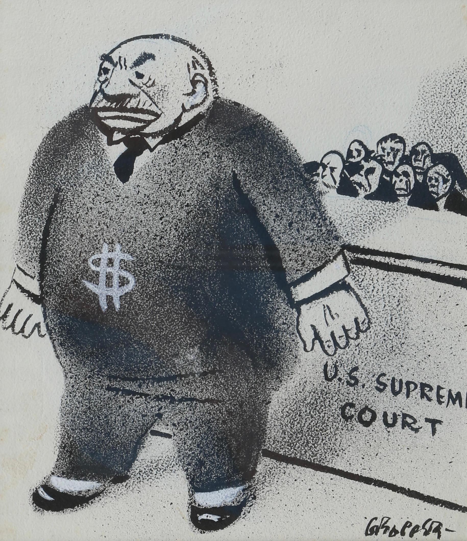 "Supreme Court" WPA Mid 20th Century Political Cartoon Social Realism Modern - Mixed Media Art by William Gropper
