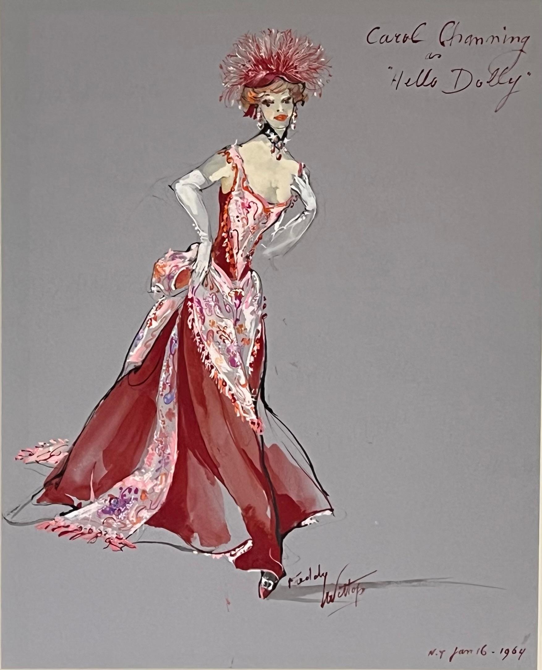 Freddy Wittop Figurative Art - Carol Channing "Hello Dolly!" Original Broadway Costume Drawing Tony Awards 1964