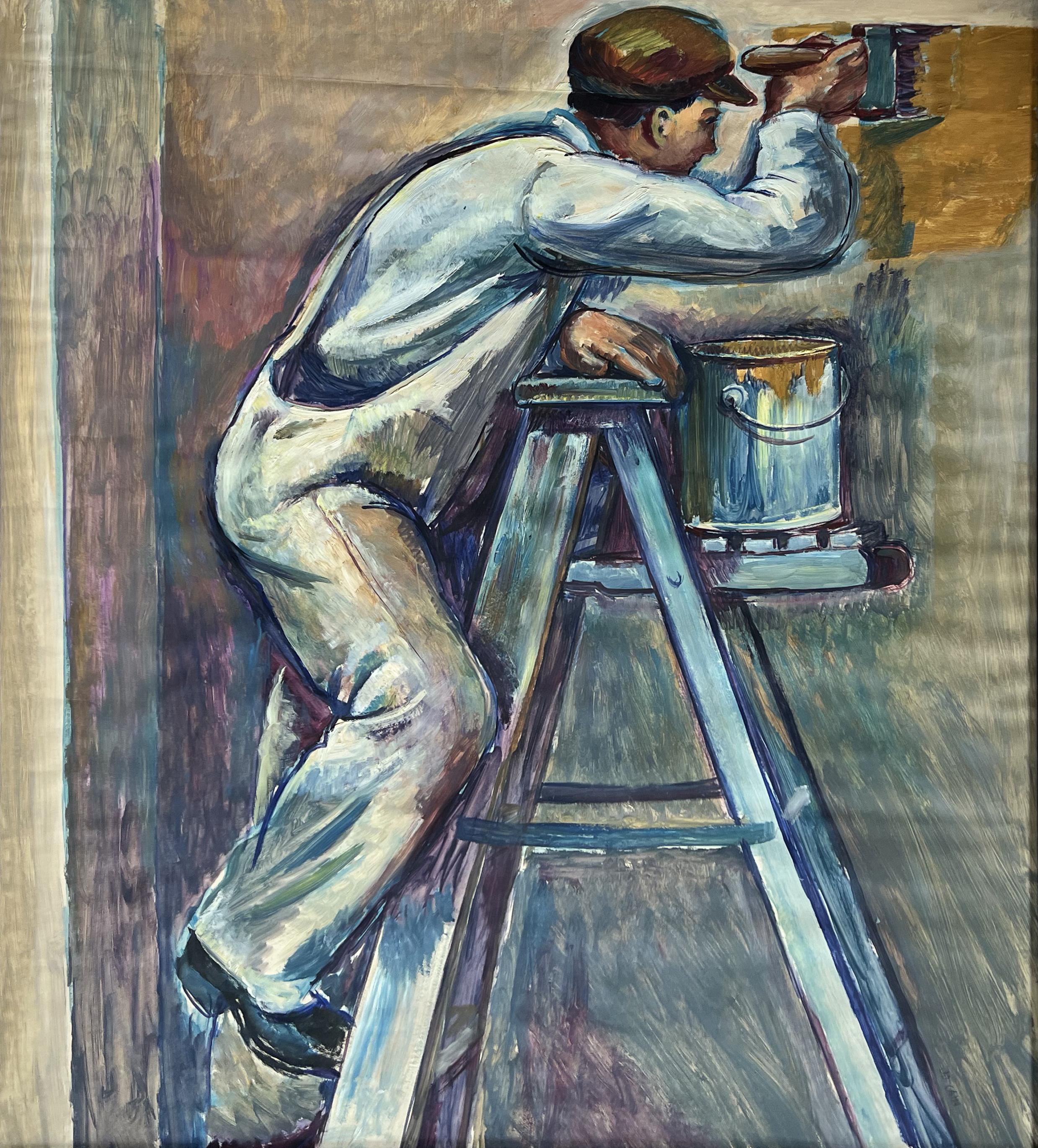 Jo Cain Interior Art - "Painter" 20th Century American Scene Social Realism Working Man Modern WPA Era