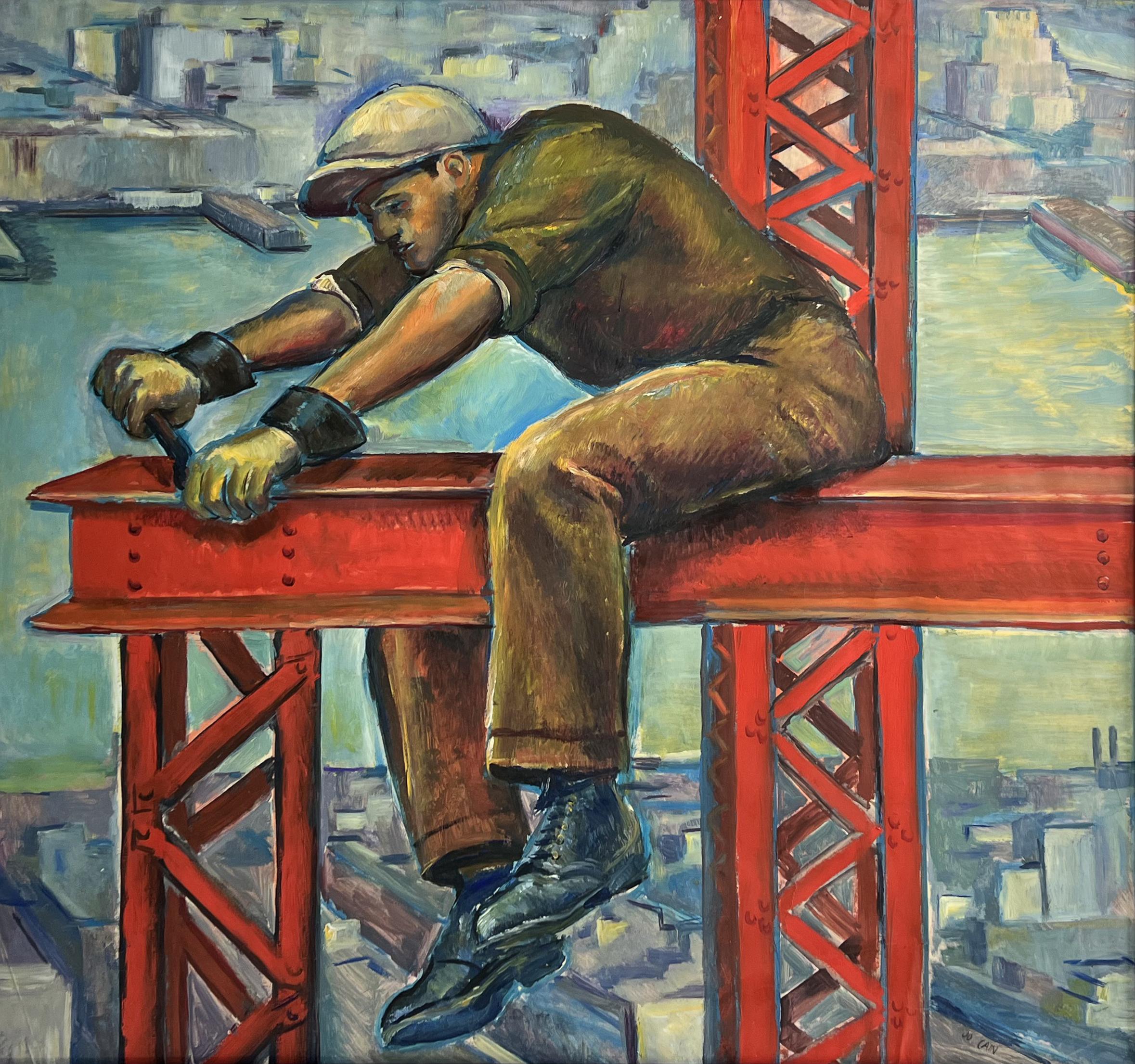 Jo Cain Landscape Art - Worker American Scene 20th Century Modern Social Realism WPA Industrial Mural