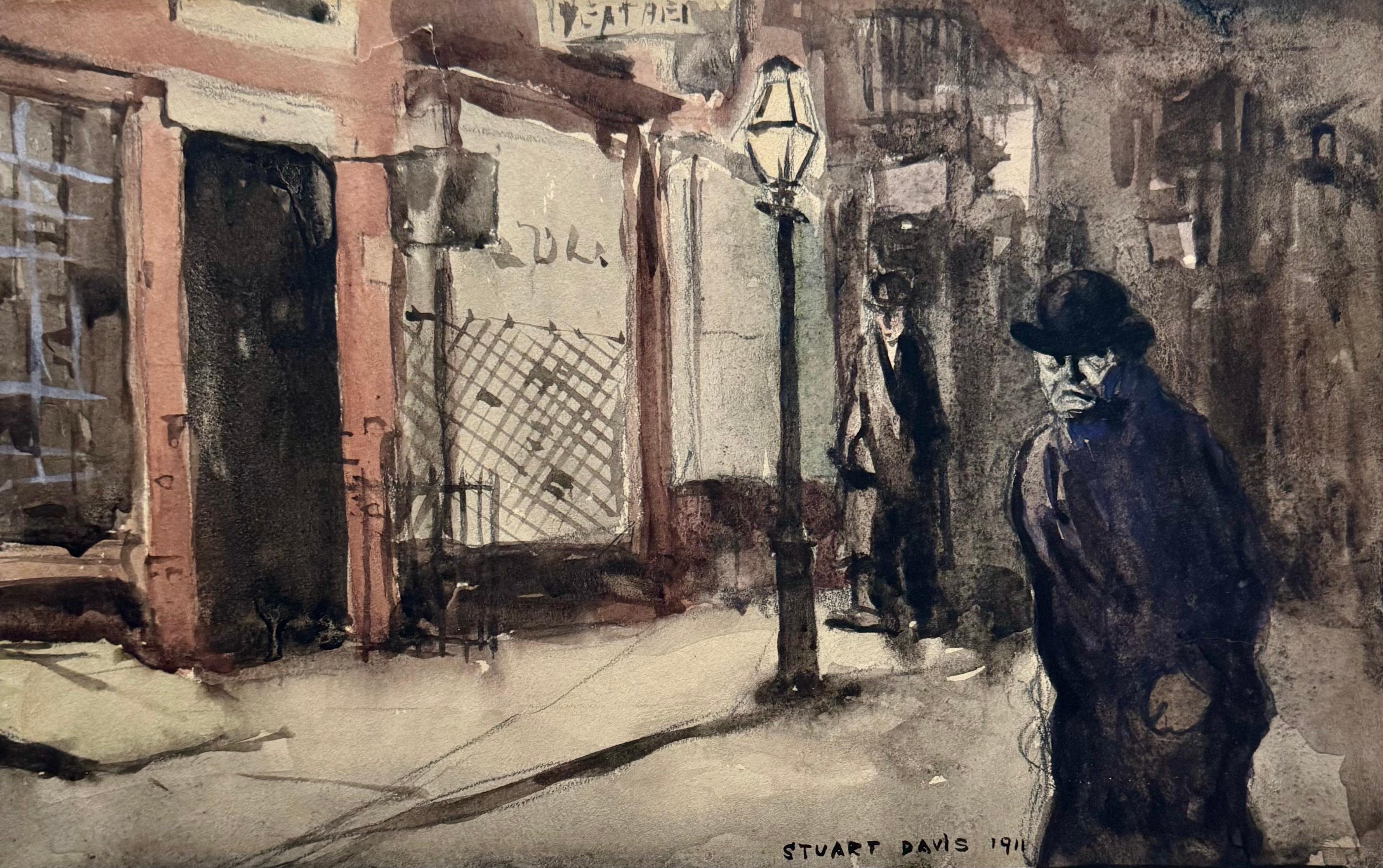 Stuart Davis Landscape Art – Zwei Männer auf einer Straße, frühes 20. Jahrhundert, mit Fauvismus, Sozialrealismus, amerikanische Szene