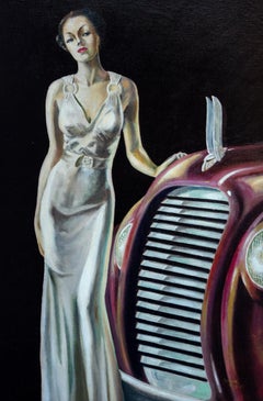 Art Deco Girl with Car Mid-20th Century American Modernism Pin-Up Illustration
