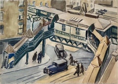 6th Avenue El an der 8th St NYC Stadtbild Amerikanische Szene Sozialer Realismus Mitte des Jahrhunderts
