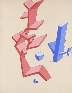 "Escultura Modelo" Dibujo Americano Abstracto Modernismo Mitad del Siglo XX Cubismo