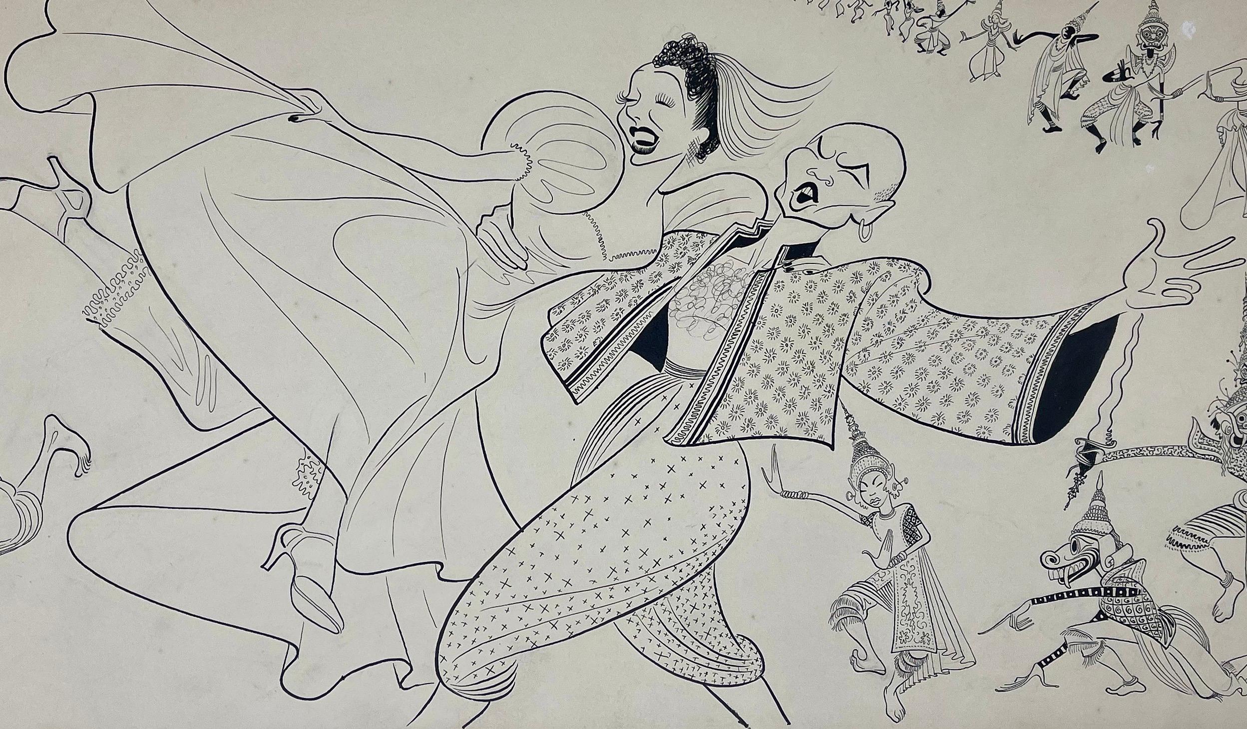 Orig 1951 Drawing Broadway « King & I » publié NYT Tony Awards Mid 20th Century - Art de Albert Al Hirschfeld