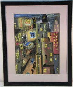 "Times Square" Mediados del siglo XX 1937 Modernismo Broadway Dibujo NYC Paisaje urbano