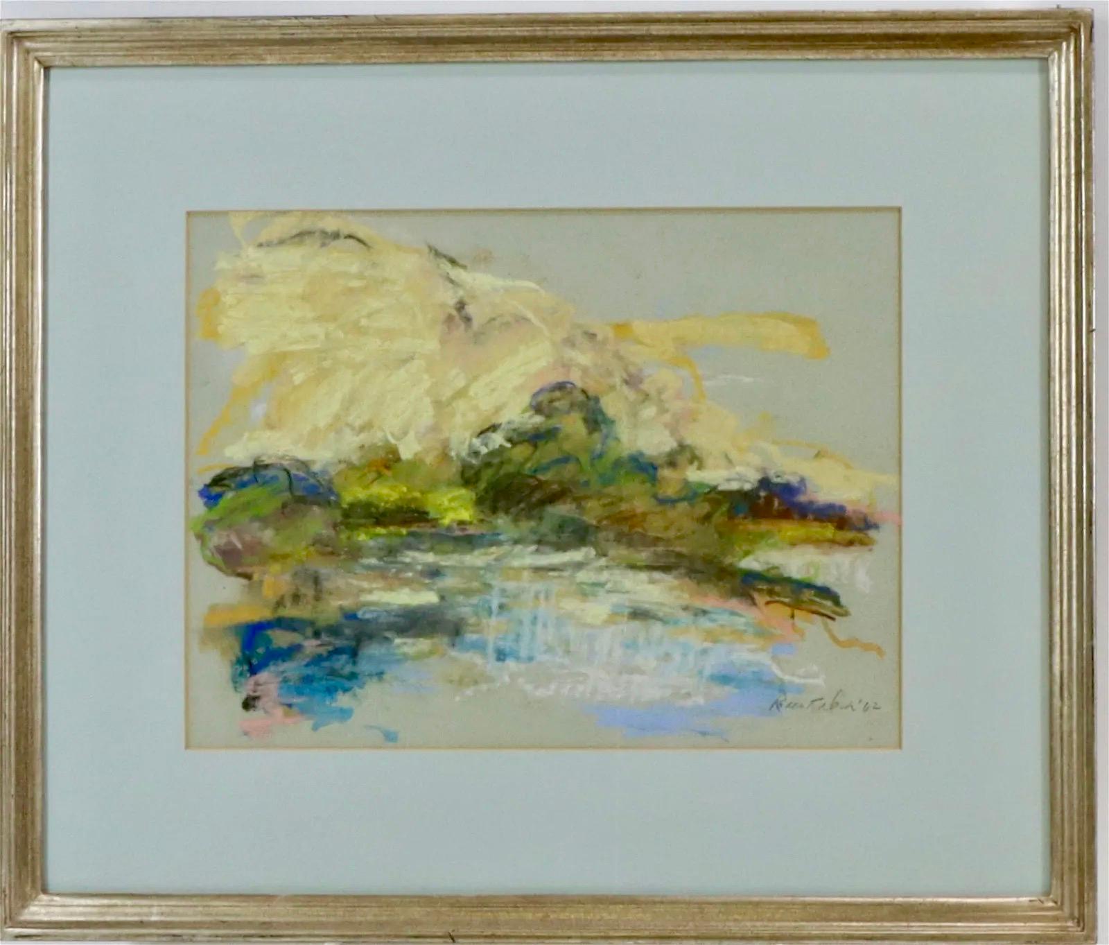 Abstrakte Landschaft Mitte des 20. Jahrhunderts Arbeit auf Papier Hamptons, NY Zeichnung Pastell. Signiert und datiert '62 unten rechts.  9 x 12 Zoll (Sicht) und 15. 1/2 x 18 1/2 Zoll gerahmt.

BIO
Robert Dash ist für seine Hamptons-Gemälde bekannt.