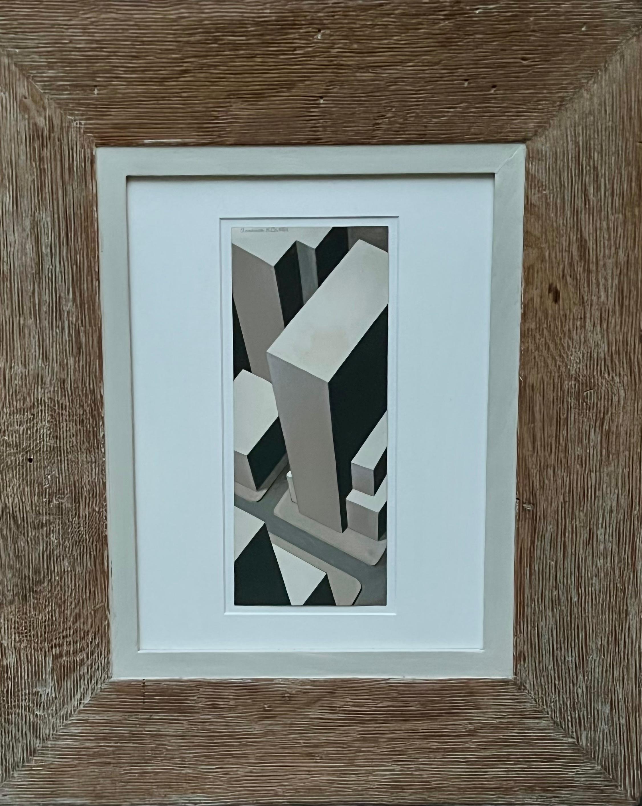 Paesaggio urbano astratto della metà del XX secolo Lavoro cubista moderno su carta Disegno Ariel - Art di Clarence Holbrook Carter