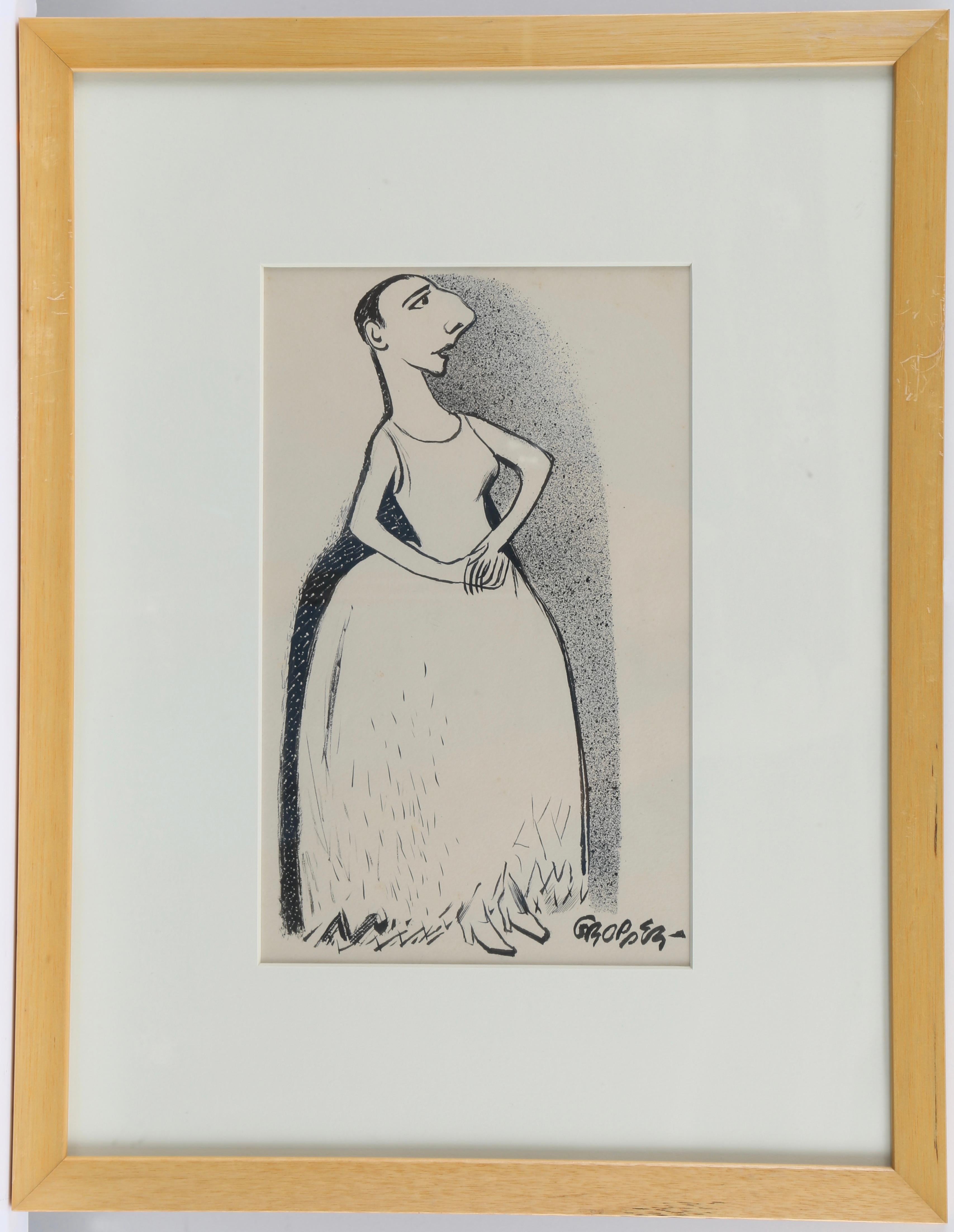 Ruth Gordon Social Realism Ashcan Caricature Broadway Oscar 20th Century Drawing - Art by William Gropper