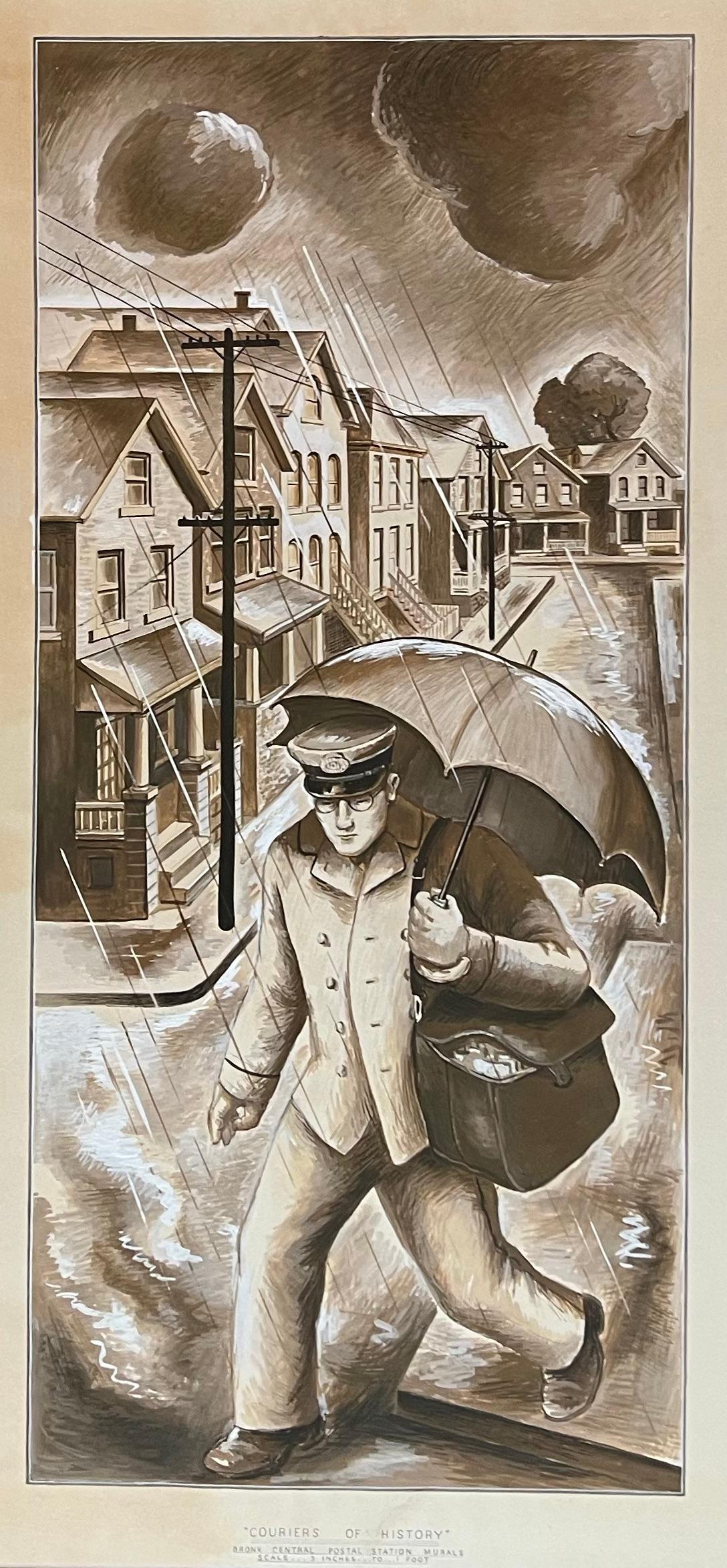 WPA Bronx Post Office Studio murale Scena americana Realismo sociale XX secolo - Art di Jo Cain
