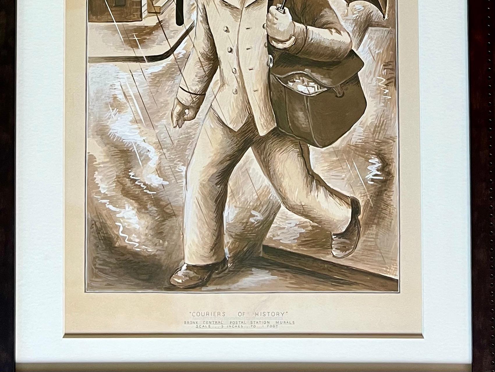 WPA Bronx Post Office Studio murale Scena americana Realismo sociale XX secolo - Figurative Art Nero di Jo Cain