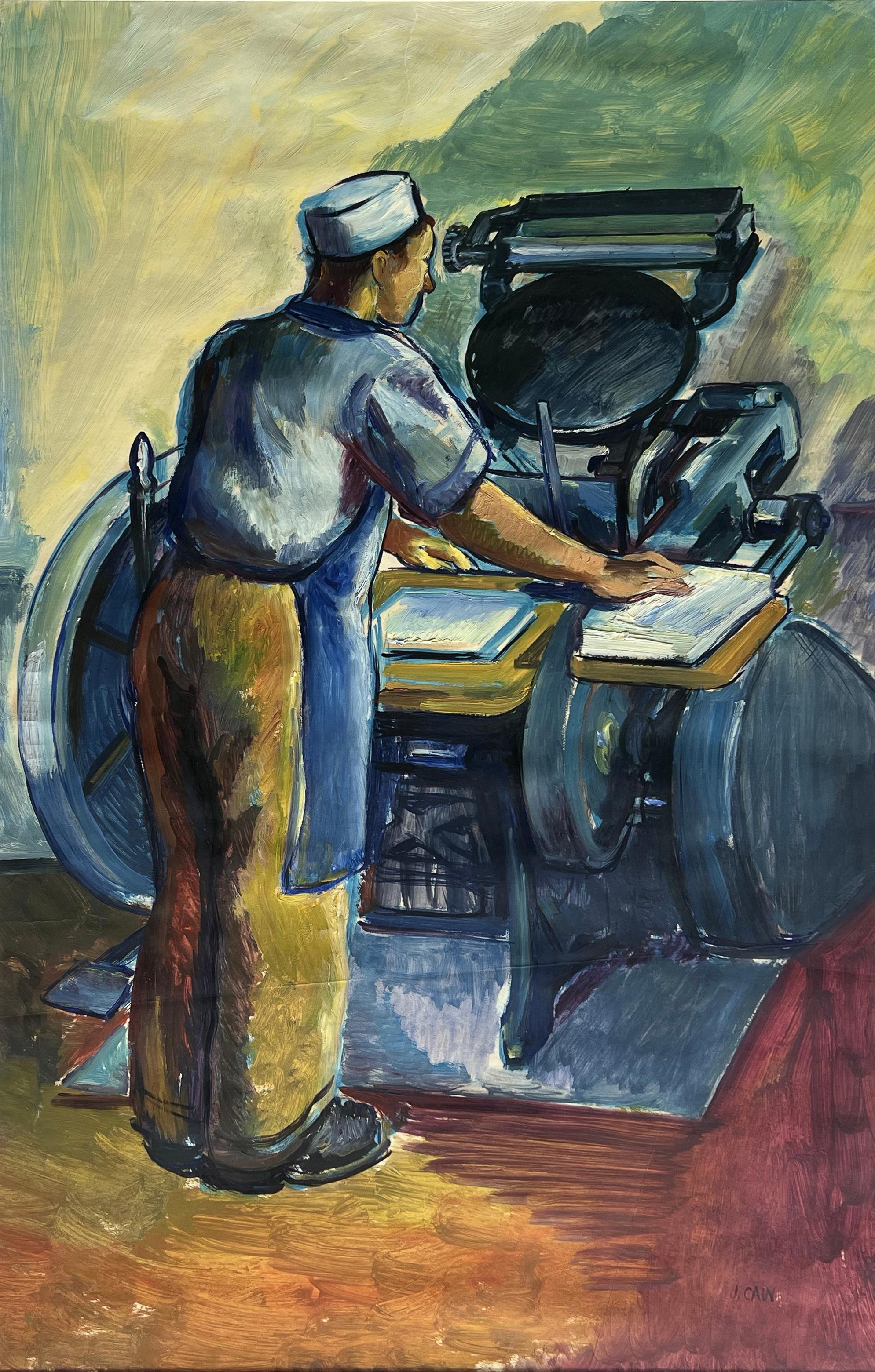 Jo Cain Figurative Art – Working Man WPA Sozialrealismus Industrial Modernismus 20. Jahrhundert Amerikanische Szene