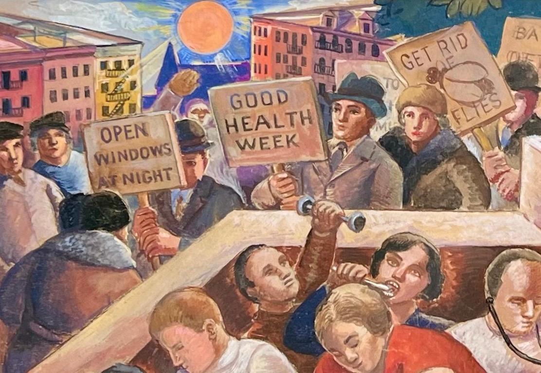 „Good Health Week“ WPA Amerikanische Szene Mitte des 20. Jahrhunderts Moderner sozialer Realismus  (Amerikanischer Realismus), Art, von Jo Cain