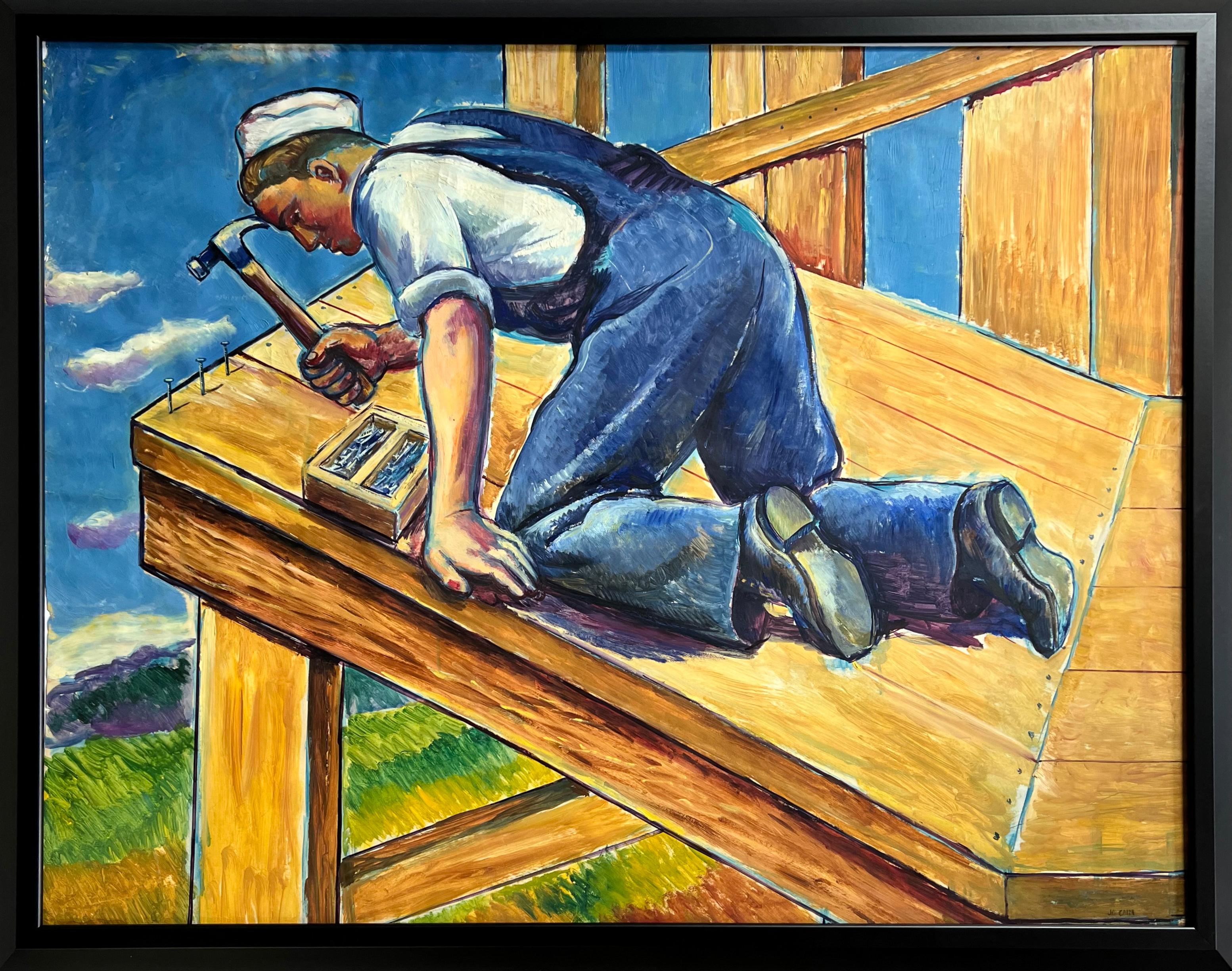 Industrial Man Working Mid 20th Century American Scene Social Realism Modern WPA - Art by Jo Cain