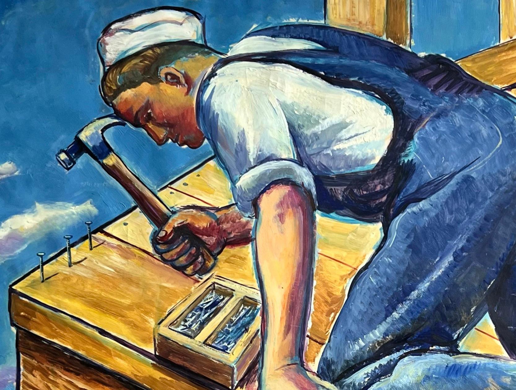 Industrieller Arbeiter aus der Mitte des 20. Jahrhunderts Amerikanische Szene Sozialrealismus Moderne WPA (Amerikanischer Realismus), Art, von Jo Cain
