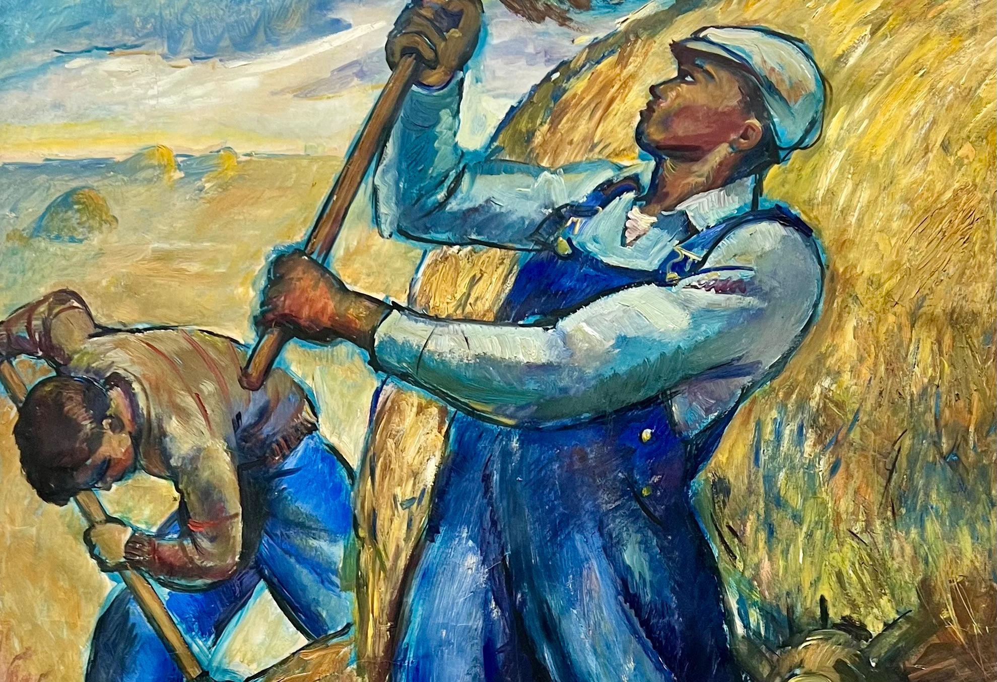WPA Mid 20th Century Modern Social Realism American Scene Men Working Industrial - Painting by Jo Cain