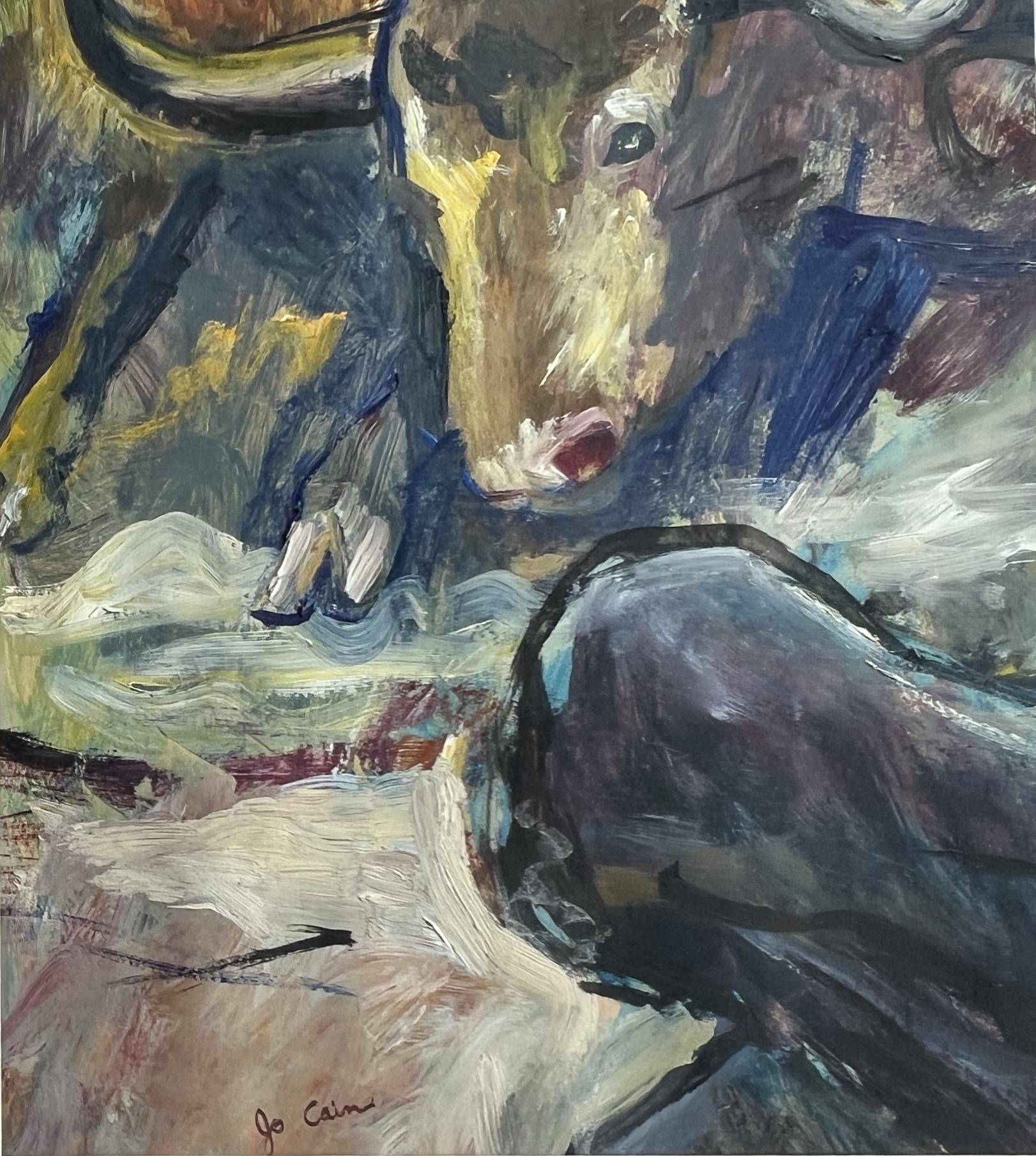 Cowboys Pferde und Rinder  WPA Amerikanische Szene Sozialrealismus Mitte des 20. Jahrhunderts Moderne (Amerikanischer Realismus), Art, von Jo Cain