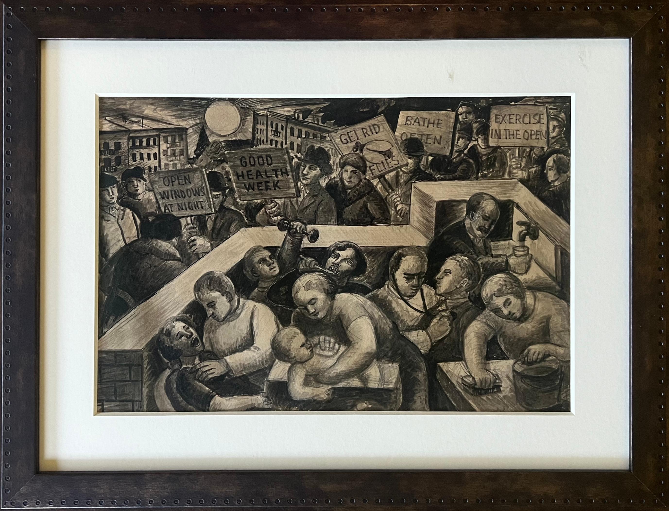„Good Health Week“ Amerikanische Szene Moderner Sozialrealismus Mitte des 20. Jahrhunderts WPA-Ära – Art von Jo Cain