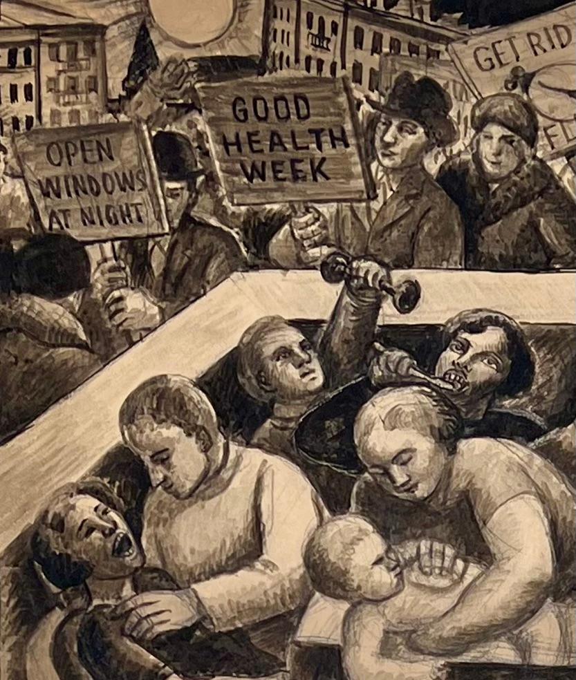„Good Health Week“ Amerikanische Szene Moderner Sozialrealismus Mitte des 20. Jahrhunderts WPA-Ära (Amerikanischer Realismus), Art, von Jo Cain