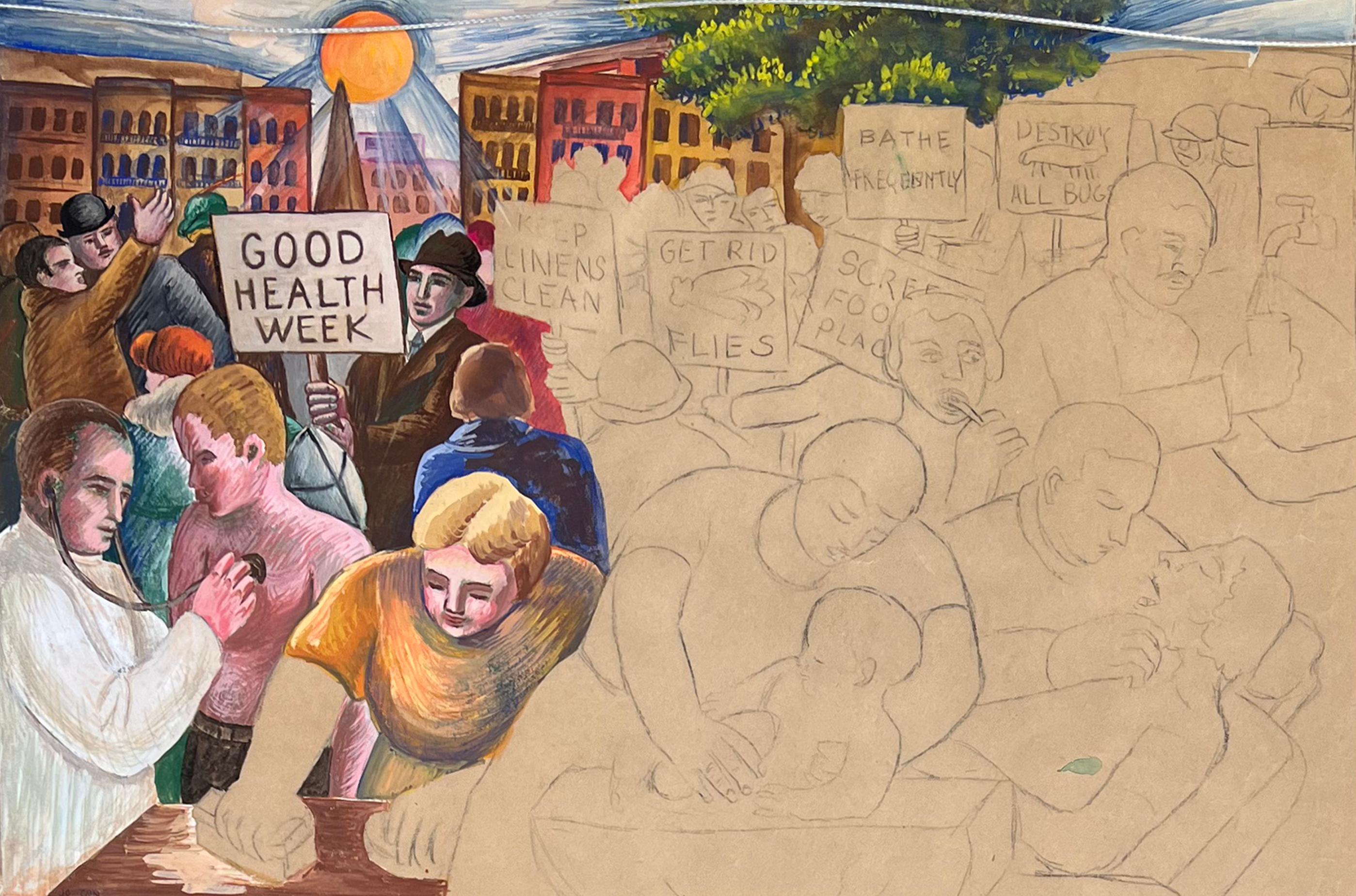 « Good Health Week », scène américaine, réalisme social moderne double face de l'ère WPA - Art de Jo Cain