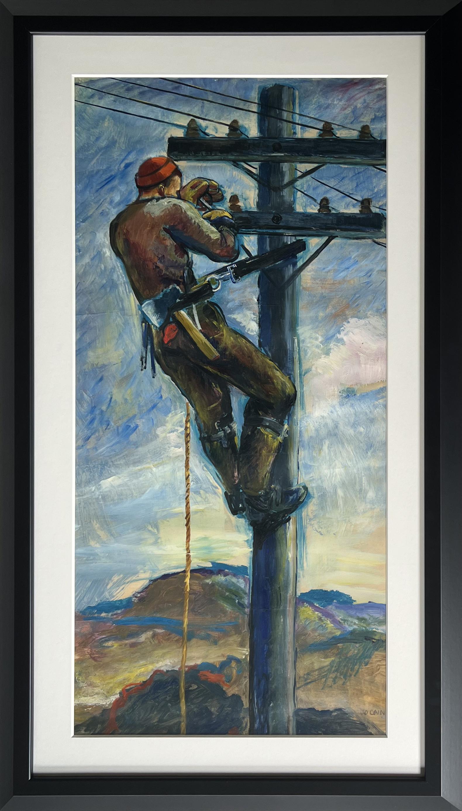 Man Working Mid 20th Century Amerikanische Szene Sozialrealismus Industrie WPA Modern – Art von Jo Cain
