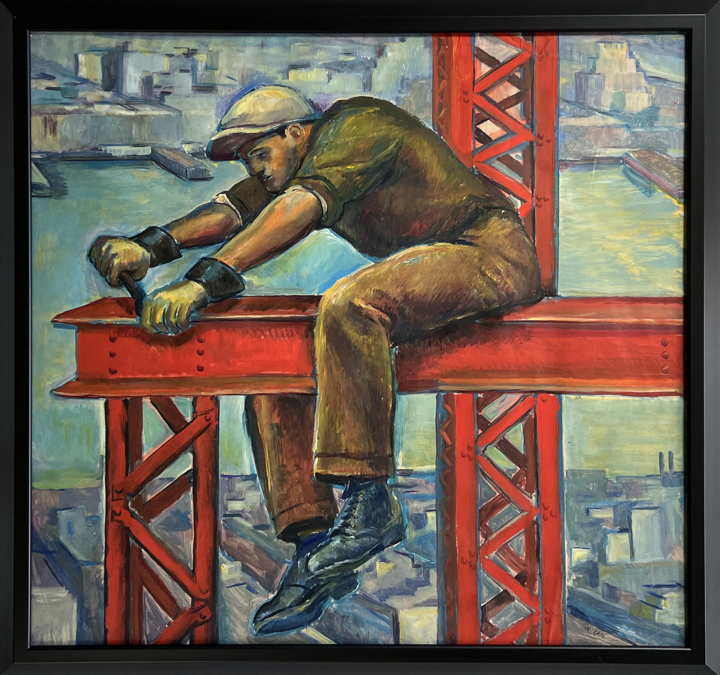 Worker American Scene 20th Century Modern Social Realism WPA Industrial Mural - Art by Jo Cain