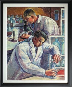 Chemists American Scene Mid 20th Century Modern Social Realism WPA Science Mural