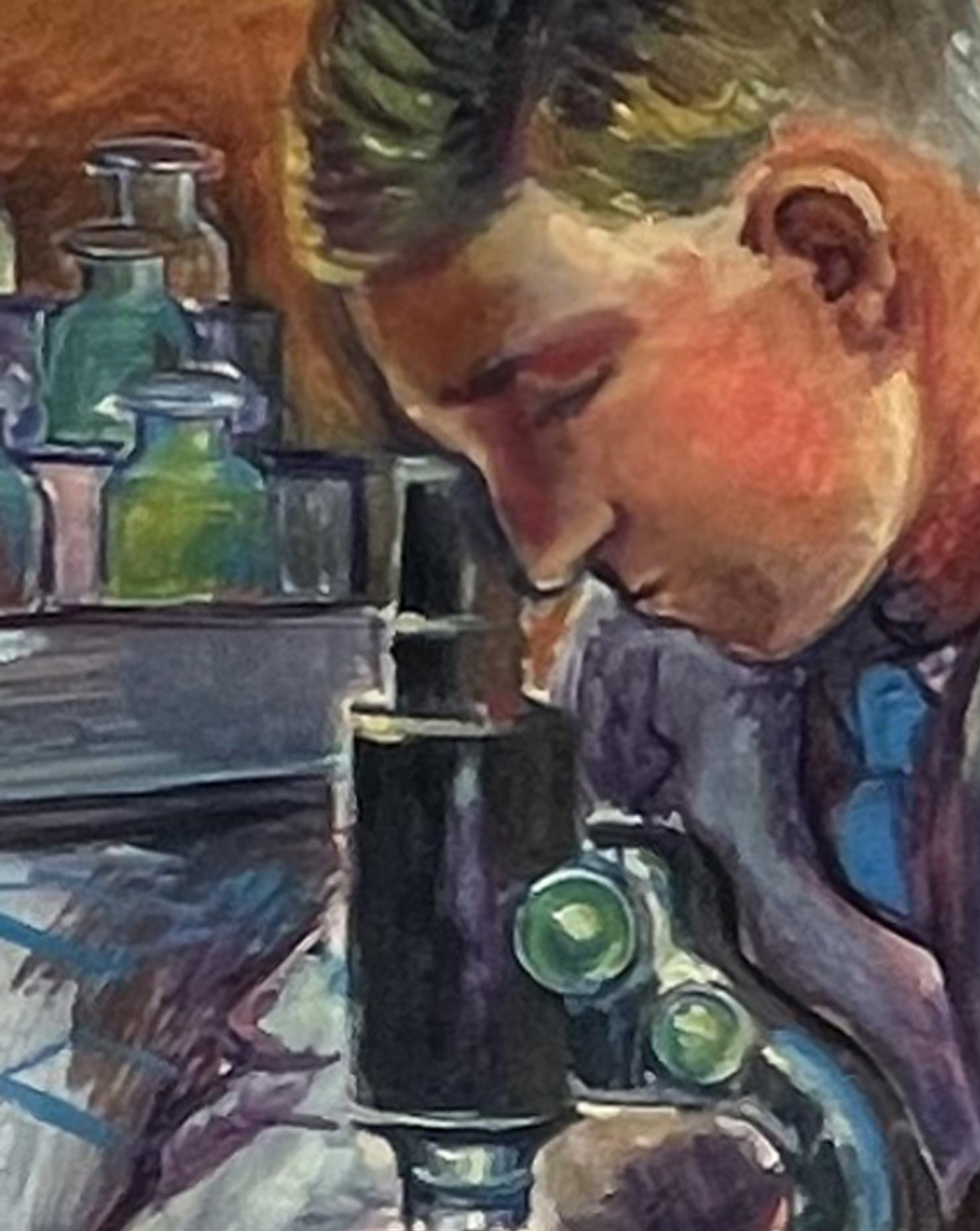 Chemisten Amerikanische Szene Mitte des 20. Jahrhunderts Moderner sozialer Realismus WPA Wissenschaft Wandgemälde (Amerikanischer Realismus), Art, von Jo Cain