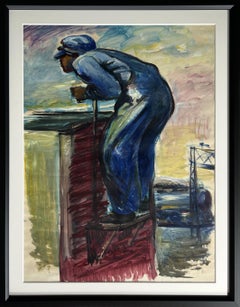 Railroad Worker Industrial WPA American Scene Mid Century Modern Social Realism