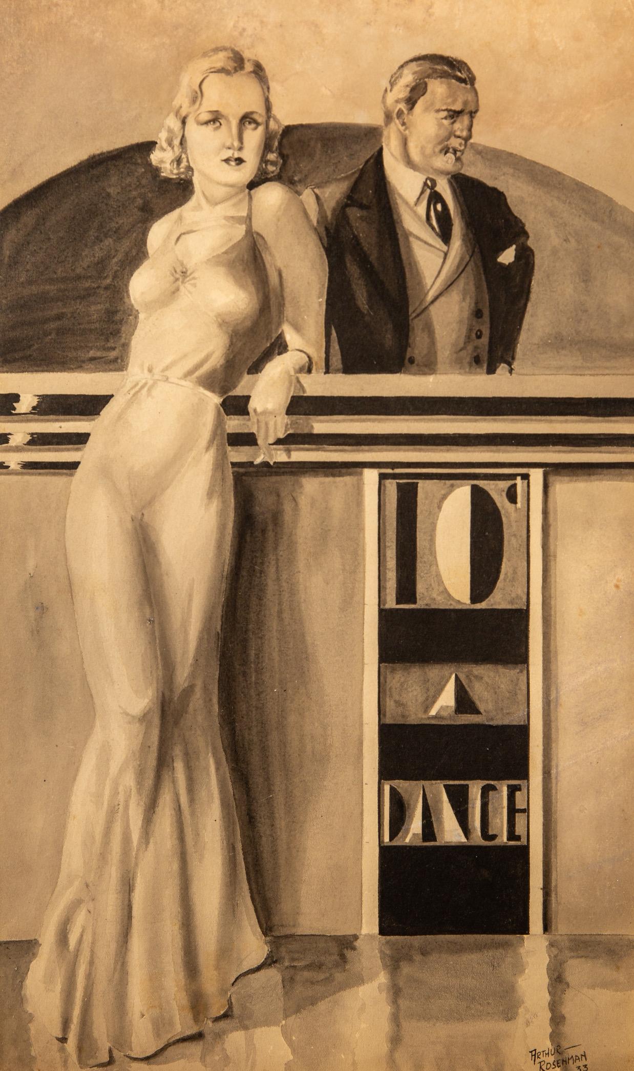 Arthur (Rosenman) Ross Figurative Art - “Dime a Dance” American Art Deco 20th Century Modernism Pin-Up Social Realism