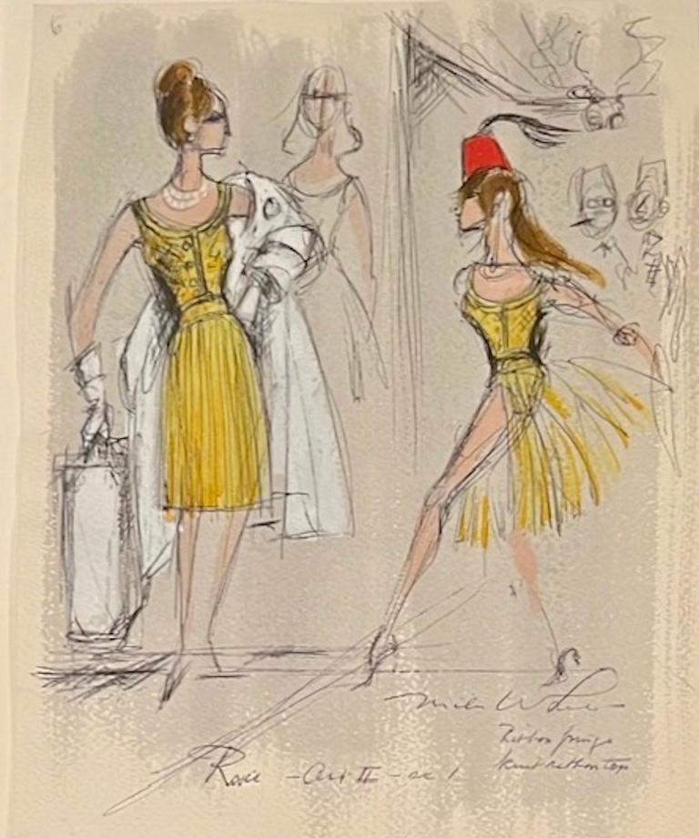 Chita Rivera BYE BYE BIRDIE Original 1960 Broadway Costume Drawing Tony Awards - Mixed Media Art by Miles White