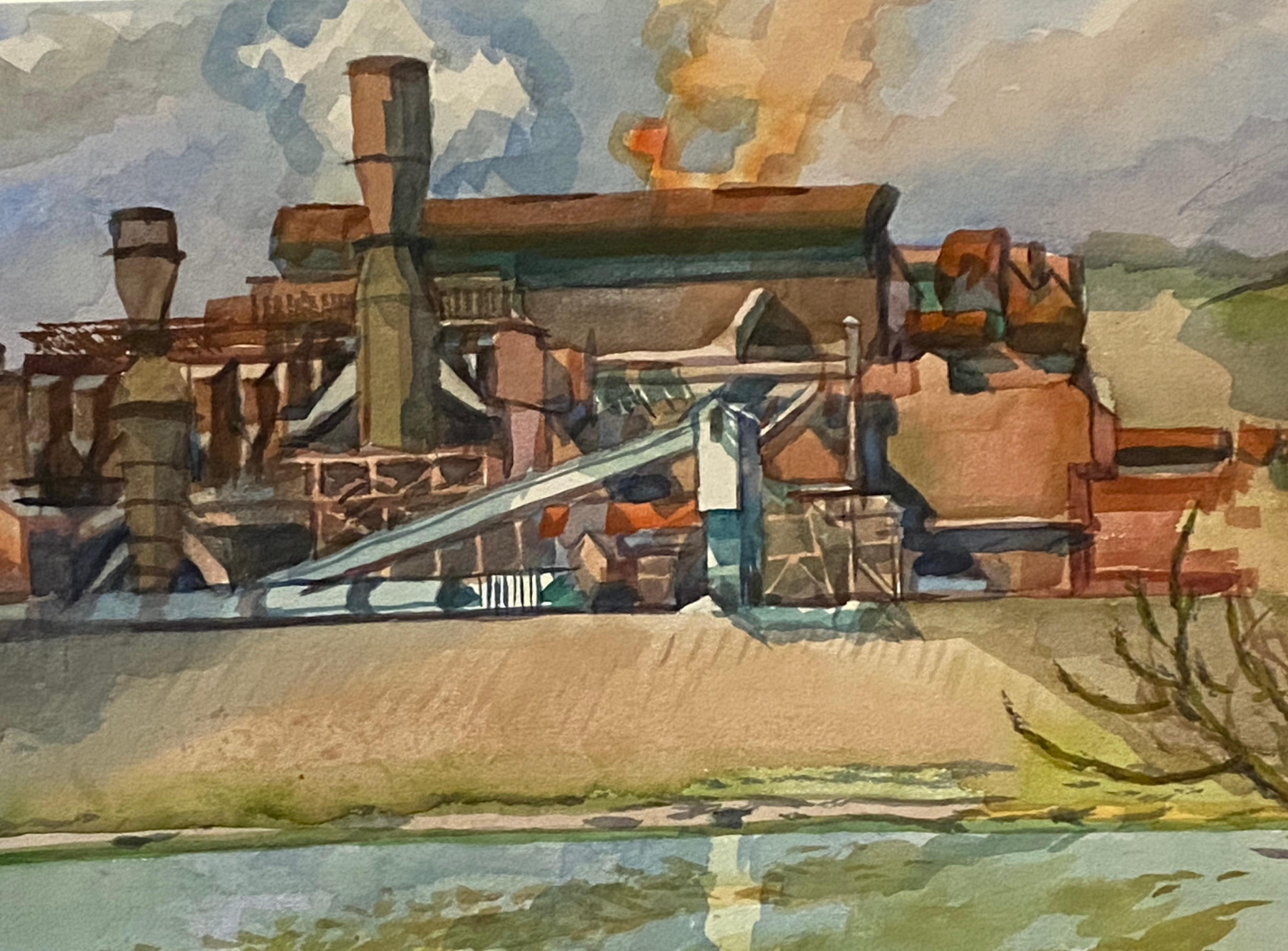 Industrial Landscape Contemporary American Watercolor Magic Realism 20th Century

Henry Koerner (1915-1991)
J&L Oxygen Plant
18 x 24 1/2 inches
Watercolor on paper
Framed 27 x 32 inches, 
Provenance and labels verso: Southern Alleghenies Museum of