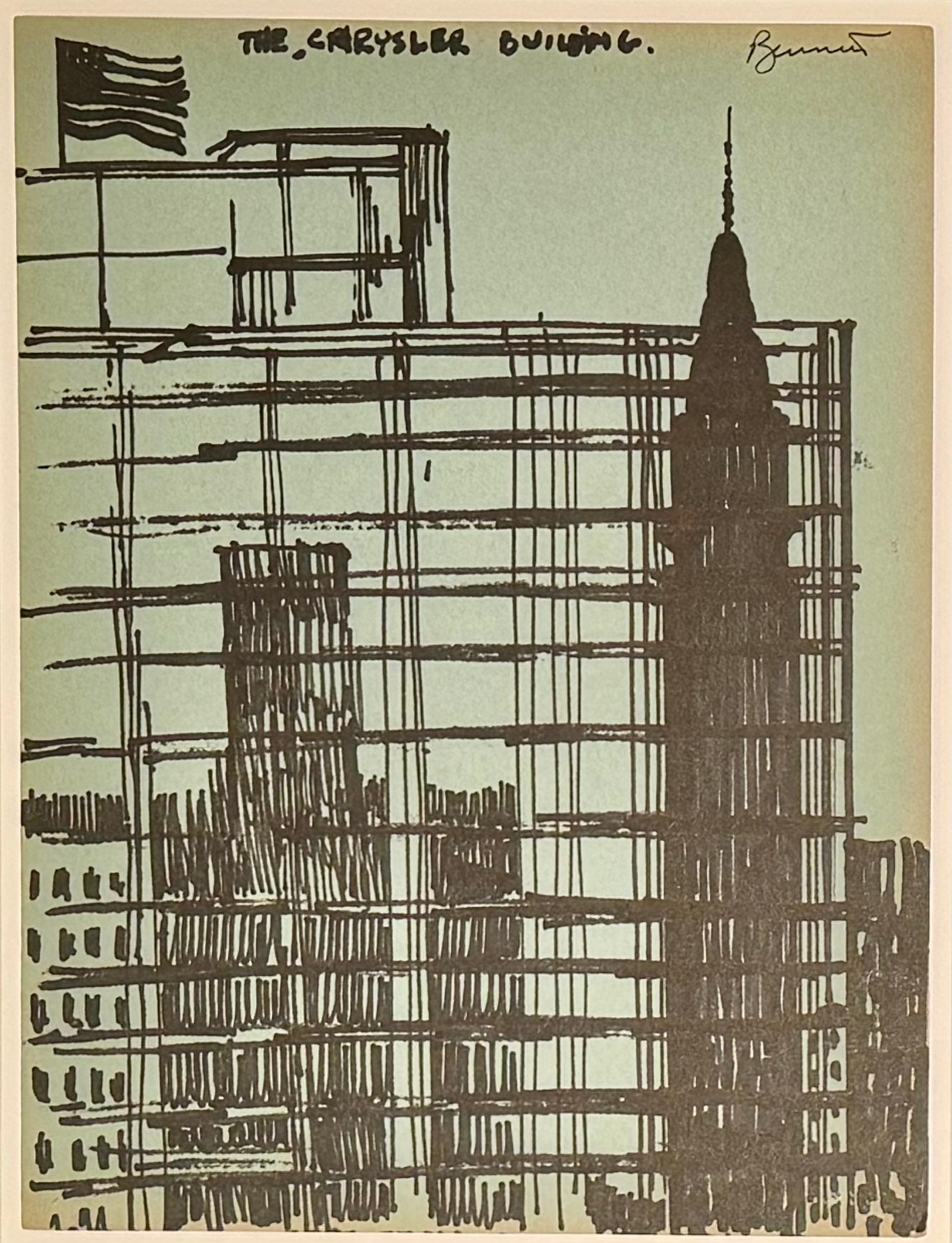 Leggendario disegno contemporaneo originale di Tony Bennetts "Chrysler Building" di New York

Tony "Benedetts" Bennett (1926-2023)
"Il Chrysler Building
12 x 9 pollici
pennarello su carta,  c 1980
Titolato e firmato da Tony Bennetts in alto a destra
