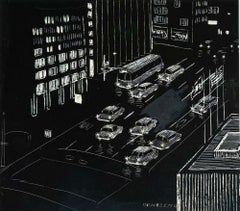 Il leggendario Tony Bennetts "NYC Traffic", disegno originale contemporaneo di un paesaggio urbano