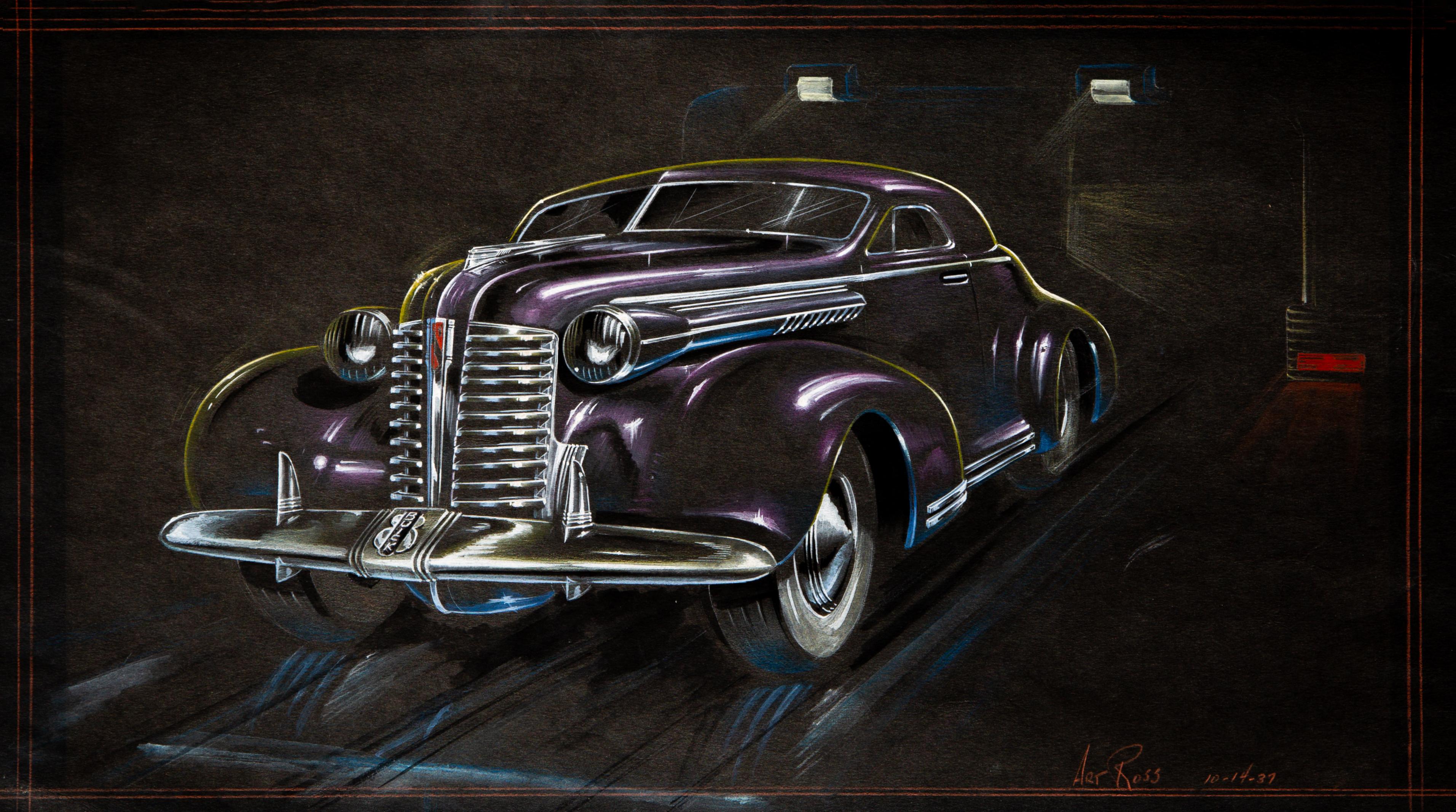 Art Deco Buick Car 1937 Design Mitte des 20. Jahrhunderts Amerikanische Moderne Illustration