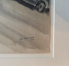 "NYC St. Corner" American Scene Social Realism Mid-20th Century Modern Cityscape