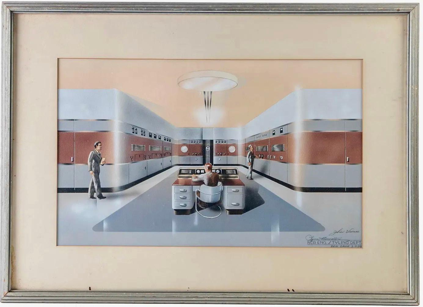 RCA Design Art Deco Streamline Mid Century Modern Scene American Architectural - Interior Art Grigio di John Vassos