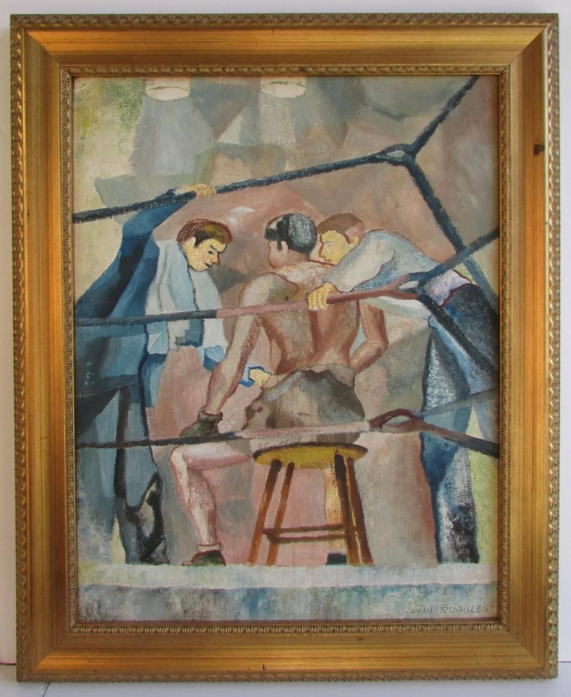 Combattente di boxe Woodstock Scena americana WPA metà del XX secolo Realismo sociale - Art di John Ruggles